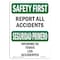 Signmission OSHA Sign, Report All Accidents, 5in X 3.5in, 3.5" W, 5" L, Lndscp, PK10, OS-SF-D-35-L-10851-10PK OS-SF-D-35-L-10851-10PK - alternate 1